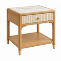 Comodino 50 x 40 x 55 cm in legno naturale con piano effetto marmo e cassetto