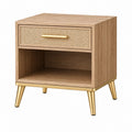 Comodino 45 x 40 x 60 cm in legno marrone con cassetto in rattan - stile retrò