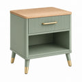 Comodino 45 x 40 x 55 cm verde salvia e legno con cassetto e vano aperto