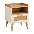 Comodino 45 x 40 x 65 cm in legno beige con cassetto e vano a giorno stile retrò