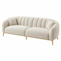 Divano 3 posti 220 x 95 x 78 cm in tessuto bouclé avorio con gambe dorate stile moderno