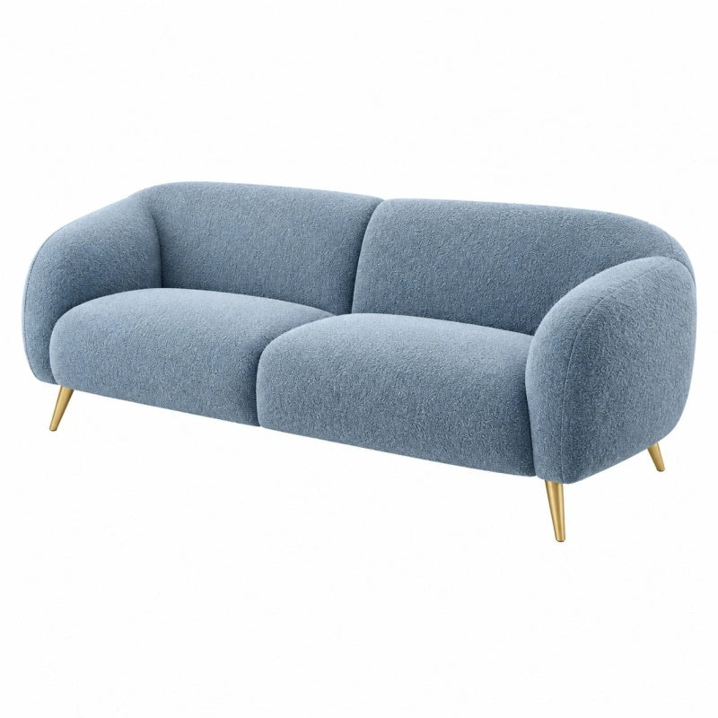 Divano 3 posti 200 x 85 x 78 cm in tessuto bouclé azzurro con gambe in metallo stile moderno