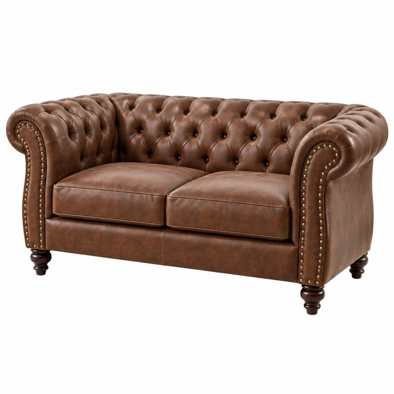 Divano 2 posti 170 x 90 x 75 cm marrone effetto pelle stile Chesterfield
