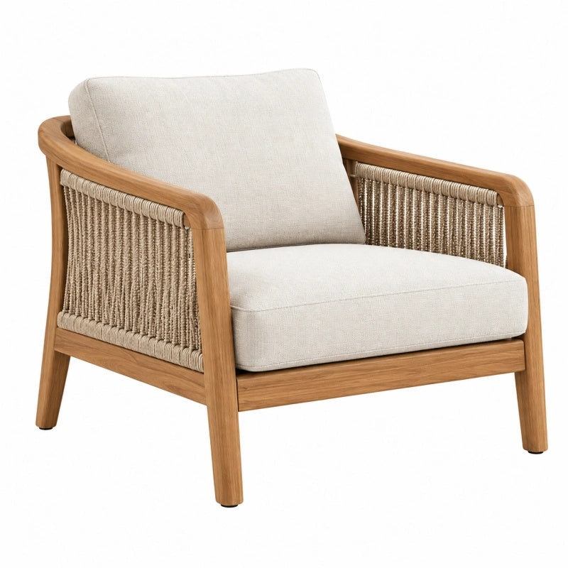 Poltrona da salotto 76 x 78 x 82 cm in legno e corda beige stile naturale