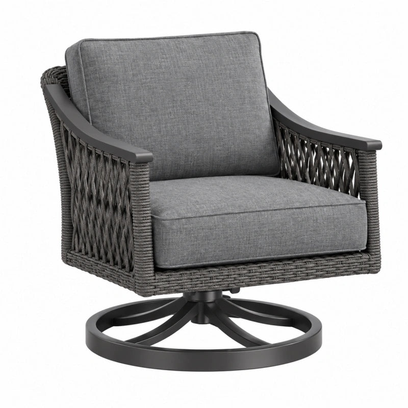 Poltrona da giardino 80 x 85 x 90 cm in corda intrecciata grigio con base girevole