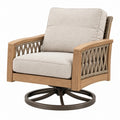 Poltrona girevole 85 x 82 x 92 cm in legno beige con corda intrecciata