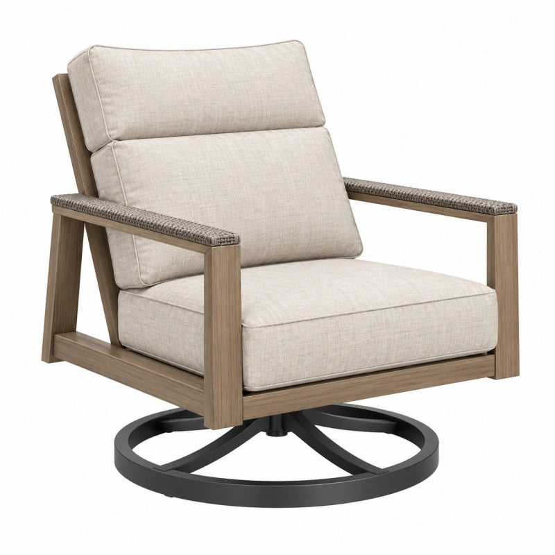 Poltrona girevole da esterno 78 x 85 x 92 cm in legno e tessuto beige