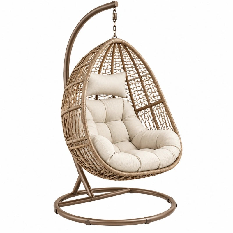 Poltrona sospesa 105 x 105 x 195 cm in fibra intrecciata beige con supporto in metallo per interni ed esterni