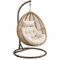Poltrona sospesa 105 x 105 x 195 cm in metallo e intreccio marrone con seduta imbottita beige - da esterno