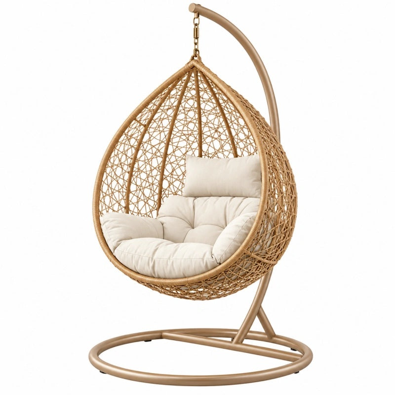 Poltrona sospesa 105 x 105 x 195 cm in rattan sintetico beige con struttura in metallo da esterno