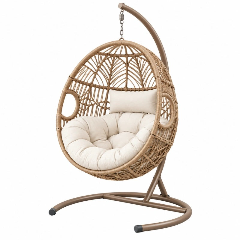 Poltrona sospesa 105 x 105 x 195 cm in metallo e fibra intrecciata beige marrone - stile boho per interni
