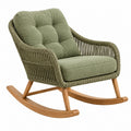 Poltrona a dondolo 100 x 75 x 95 cm in fibra intrecciata verde con struttura in legno