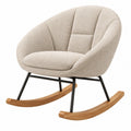 Poltrona a dondolo 90 x 70 x 85 cm in tessuto bouclé beige con struttura in metallo e legno stile moderno
