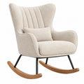 Poltrona a dondolo 75 x 90 x 105 cm in tessuto bouclé beige con struttura in metallo e legno