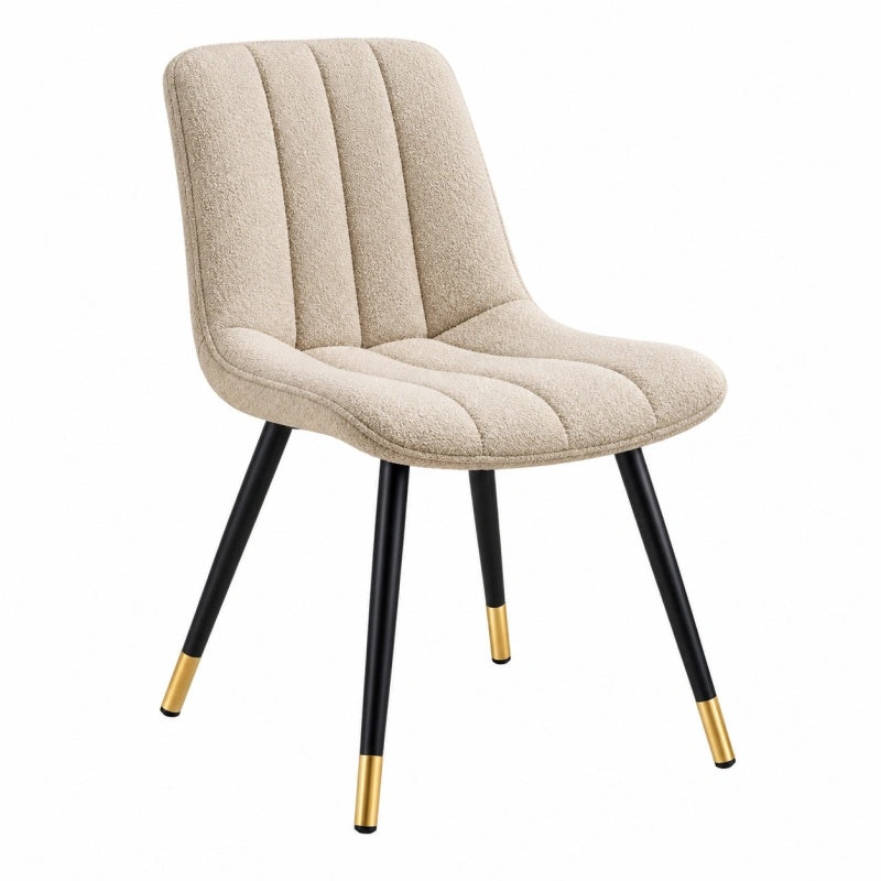Sedia da pranzo 50 x 60 x 85 cm in tessuto bouclé crema con gambe in metallo nero e oro stile moderno
