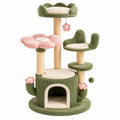 Tiragraffi per gatti 60 x 60 x 140 cm in peluche verde rosa con colonne in sisal e cuccia