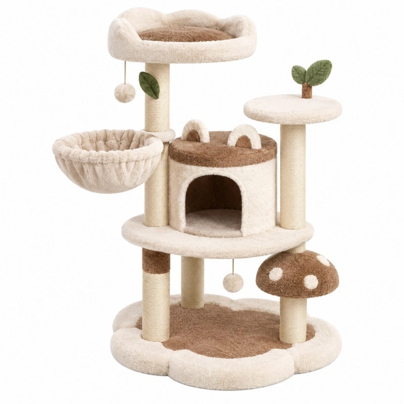 Tiragraffi per gatti 60 x 50 x 120 cm beige e marrone con sisal e rivestimento morbido - torre gioco con cuccia