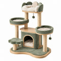 Tiragraffi per gatti 60 x 50 x 130 cm in legno verde con rivestimento morbido e pali in sisal - piattaforme e cuccia