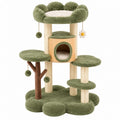 Tiragraffi per gatti 60 x 50 x 110 cm in sisal e peluche verde con cuccia e piattaforme