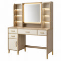 Toeletta con specchio 120 x 50 x 170 cm in legno beige con cassetti e ripiani stile moderno