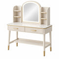 Toeletta con specchio 100 x 45 x 140 cm bianco e oro con cassetti e mensole