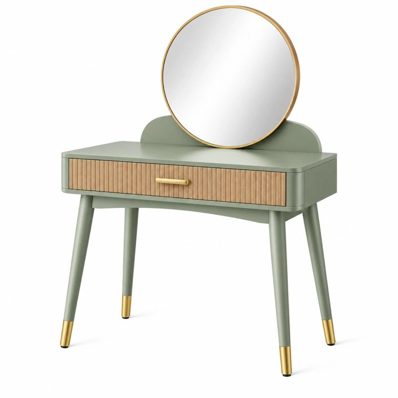Tavolo da toeletta 80 x 40 x 130 cm verde salvia in legno con specchio e cassetto