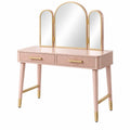 Toeletta 100 x 40 x 140 cm rosa con specchio a tre pannelli e cassetti in legno e vetro