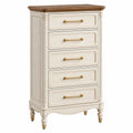 Cassettiera 70 x 42 x 120 cm in legno bianco e marrone con 5 cassetti stile classico