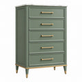 Cassettiera 80 x 45 x 120 cm verde salvia in legno con 5 cassetti stile classico