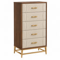 Cassettiera 80 x 45 x 130 cm in legno marrone e tessuto beige - 5 cassetti stile moderno